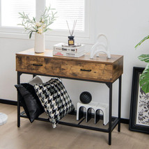 Console Table Sofa Accent Entryway Hallway 2-Drawer Open Shelf Wood Steel Frame - £77.05 GBP