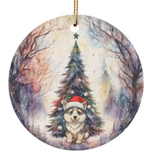 Funny Siberian Husky Puppy Dog Winter Christmas Ornament Ceramic Gift Decor - £11.83 GBP