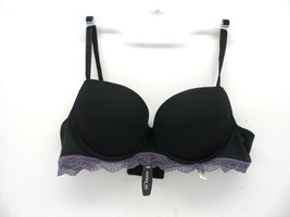 Adore Me Women&#39;s Lace Trim Pauline Push Up Bra 07586 Black Purple 32D - $180.65 MXN