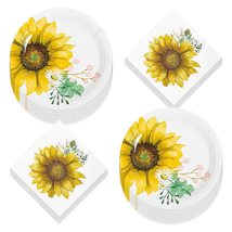 HOME &amp; HOOPLA Farmhouse Sunflower Party Round Paper Dinner Plates and Luncheon N - £12.19 GBP