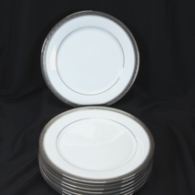 Noritake Crestwood Platinum Dinner Plates 10 1/2&quot; Lot of 8 NEAR MINT! - £76.02 GBP