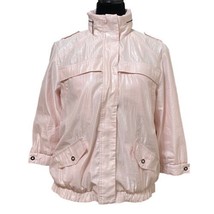 Chicos Soft Pink Shiny Jacket Full Zip Windbreaker Packable Hood Size 1 - £21.92 GBP