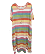 NWT LuLaRoe 2XL Green Blue Red Peach Yellow Gray White Striped Jessie Dress - $44.54