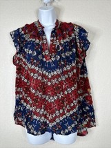 Hannah Womens Size L Red/Blue Boho Tie Neck Top Flutter Sleeve - £7.53 GBP