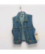 Bill Blass Denim Vest Women&#39;s Size M Embroidered Roses Plus Rhinestones NWT - $27.71
