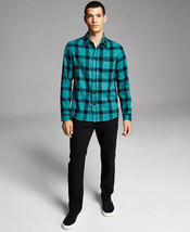 And Now This Men&#39;s Flannel Button-Up Shirt in Green Plaid-Small - $21.97