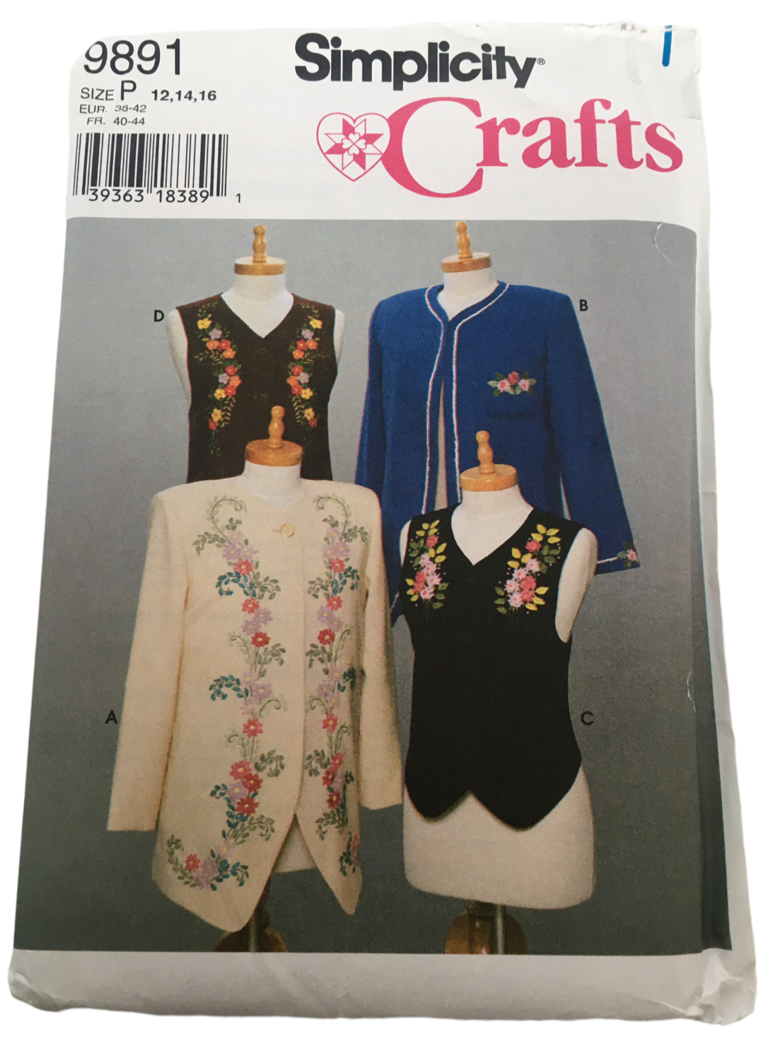 Simplicity Crafts Sewing Pattern 9891 Misses Jackets and Vests Uncut 12 14 16 - $11.99