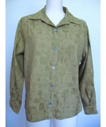 Chicos Button Down Cotton Silk Blouse 0 S 4 Birdhouse Design Damask Gree... - €17,24 EUR