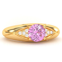 Designer Lab-Created Pink Sapphire Diamond Ring In Solid 14k Yellow Gold - £749.86 GBP