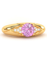 Designer Lab-Created Pink Sapphire Diamond Ring In Solid 14k Yellow Gold - $1,289.07 CAD