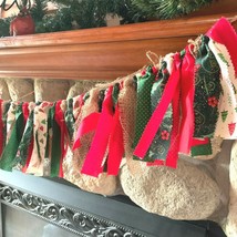 Holiday Rag Garland Bunting Home Decor Christmas Red Green Burlap 48&quot; - £12.92 GBP