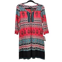 Ellen Tracy Shift Dress 3/4 Sleeves Multi-Color Keyhole Neck Women&#39;s Small - $34.92