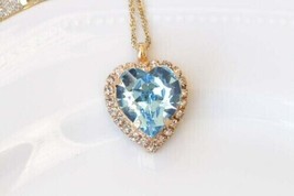 3Ct Taglio a Cuore Zirconia Cubica Topazio Blu Diamante Halo Ciondolo 14k Giallo - £84.06 GBP