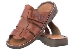 Mens Cognac Genuine Leather Handmade Sandals Mexican Original Slip On Sl... - £31.41 GBP