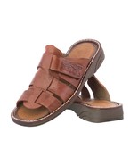 Mens Cognac Genuine Leather Handmade Sandals Mexican Original Slip On Sl... - £31.92 GBP