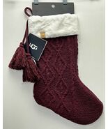 UGG Cable Knit Holiday Christmas Stocking Burgundy Cabernet Faux Fur - $453.09 MXN