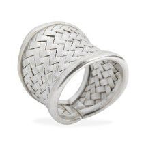 Exotic Weave Wide Front Thai Hill Tribe Karen Silver Ring-8 - £25.67 GBP