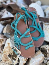 Plaka Flat Sandals for Women’s Boho Beach Summer  Teal  Palm Leaf Size 6 NWT - £39.56 GBP