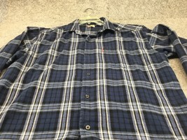 Levis Flannel Shirt Mens Large Blue tartan Plaid Button Up Red Tab Weste... - $14.84