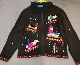Karen Scott Ugly Christmas Sweater Black Polar Bears Penguins Zip Front ... - $19.75