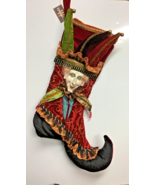 Christmas Stocking jester face curly toe XA95875B red - $59.99
