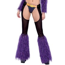 Sheer Mesh Chaps Faux Fur Bell Bottoms Tinsel Belted Flared Black Purple... - $62.99