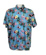 ann arbor Tropical flamingo Poker Floral Short Sleeve button up shirt si... - $17.81