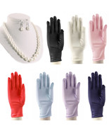 Pearl Necklace Set and Satin Wrist Length Dress Gloves Dress Up Prom Wed... - £20.75 GBP