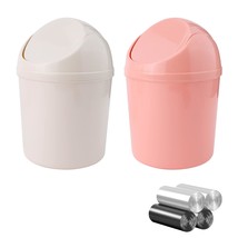 2 Pcs Plastic Mini Wastebasket Trash Can With Swing Lid With 120 Trash Bags, Tin - £19.17 GBP