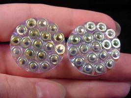 (EE-222-C) 1&quot; Blue polka dot dots circle Czech glass clip earrings - £18.37 GBP