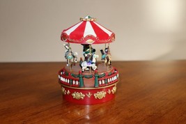 Fast?* Video Mr. Christmas 2005 Wind Up Mini Carousel Plays Jingle Bells 4" - $9.50