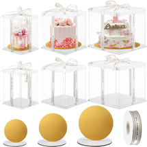 6 Sets Clear Cake Box with Cake Boards and Ribbon 10 Inch 8 Inch 7 Inch - £30.32 GBP