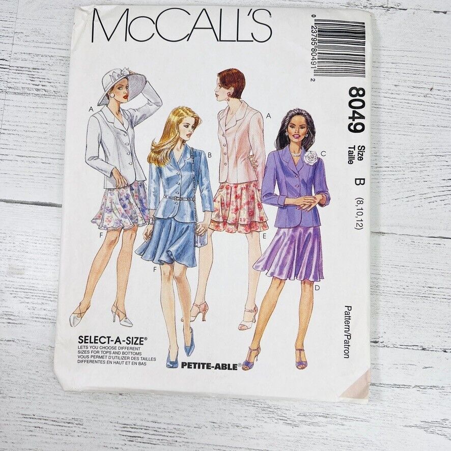Vtg McCalls Sewing Pattern 8049 Misses Lined Unlined Jacket Skirt In 2 Lengths - $9.99