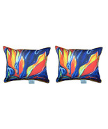 Pair of Betsy Drake Purple Paradise Large Indoor Outdoor Pillows - £70.39 GBP