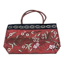 Satin Color Changing Floral Embroidered SIlk Purse Tote Red Green Hand B... - $42.06