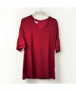 BelongSci Women’s M Red Ruffle Sleeve Shift Dress Back Zip Casual Cocktail Party - $385.88 MXN