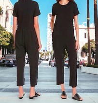 $248 Eileen Fisher Crop Jersey Jumpsuit X Small 2 4 Black Cropped Slash ... - $124.74