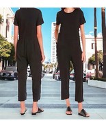 $248 Eileen Fisher Crop Jersey Jumpsuit X Small 2 4 Black Cropped Slash ... - $124.74