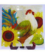 LARGE Rooster Serving Platter Glass 11 1/2&quot; By 11 1/2&quot; Big Colorful Bold... - $13.54