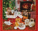 24.25&quot; X 44&quot; Panel Fireside Cats Winter Kittens Red/Green Cotton Fabric ... - $8.72
