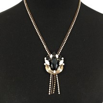 ALICE CAVINESS vintage flower necklace - black &amp; white rhinestone chain ... - £47.65 GBP