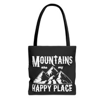 Personalized Tote Bag with &quot;Mountains are my happy place&quot; Design | Polyester Fab - £17.23 GBP+