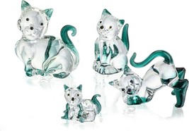 Blown Glass Cat Figurines Collectibles Pack of 4 Emerald Green Crystal Kitty Ani - £25.65 GBP