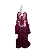 Sheer Custom-made Vintage Inspired 40&#39;s-50&#39;s Ruffle Burgundy Robe Size M... - $297.00