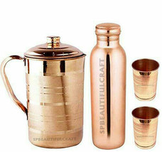 Copper Water Pitcher Jug 1500 ML Drinking Bottle 900 ML 2 Serving Tumble... - £33.23 GBP