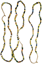 3 Vintage African Trade Bead Necklace Colorful Glass Green Blue Red Yellow - £39.31 GBP
