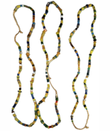 3 Vintage African Trade Bead Necklace Colorful Glass Green Blue Red Yellow - $950.15 MXN