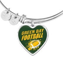 Green Bay Fan Football Stainless Steel or 18k Gold Heart Bracelet Bangle - $47.45+