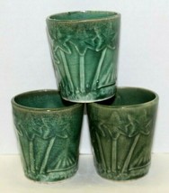 Vintage Hand Made Ceramic Green Glazed Small Juice Shot Glass Set Of 3 Egyptian - £23.73 GBP