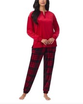 Nautica Womens Pajama Set Red Multicolor Plaid 2-Piece Silky Fleece J-Cl... - $44.99